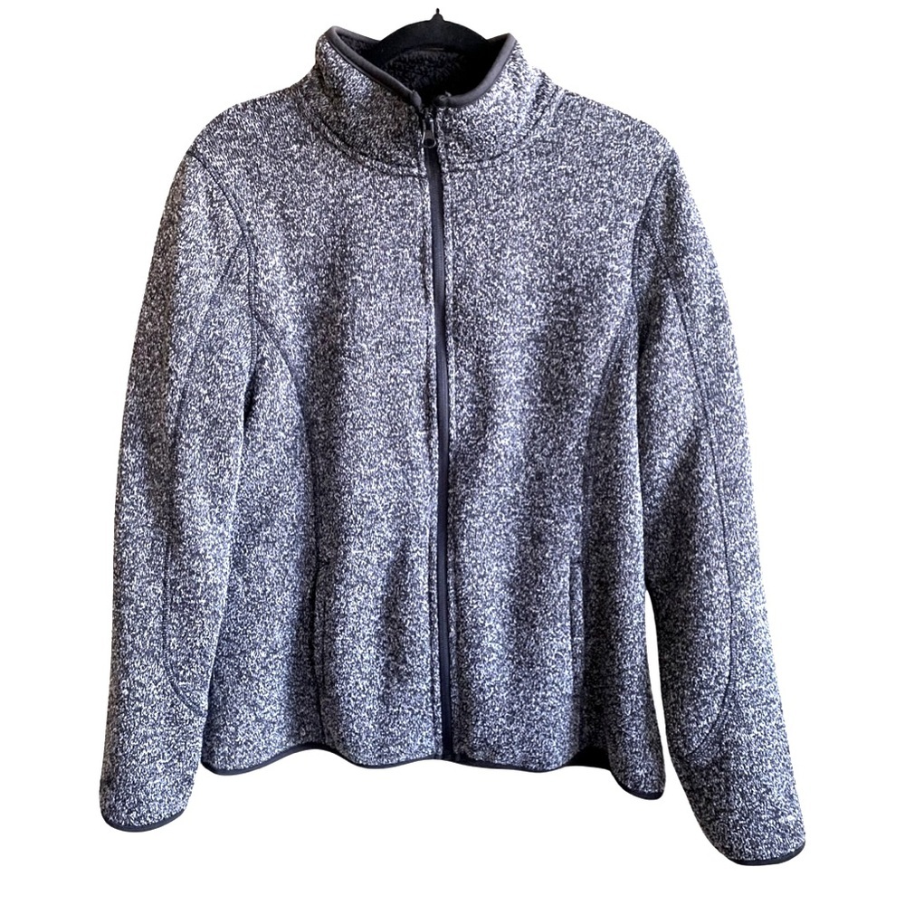 Swiss Tech Women’s Jacket 12/14 Knit Fleece Lined Full Zip Pockets Gray Black